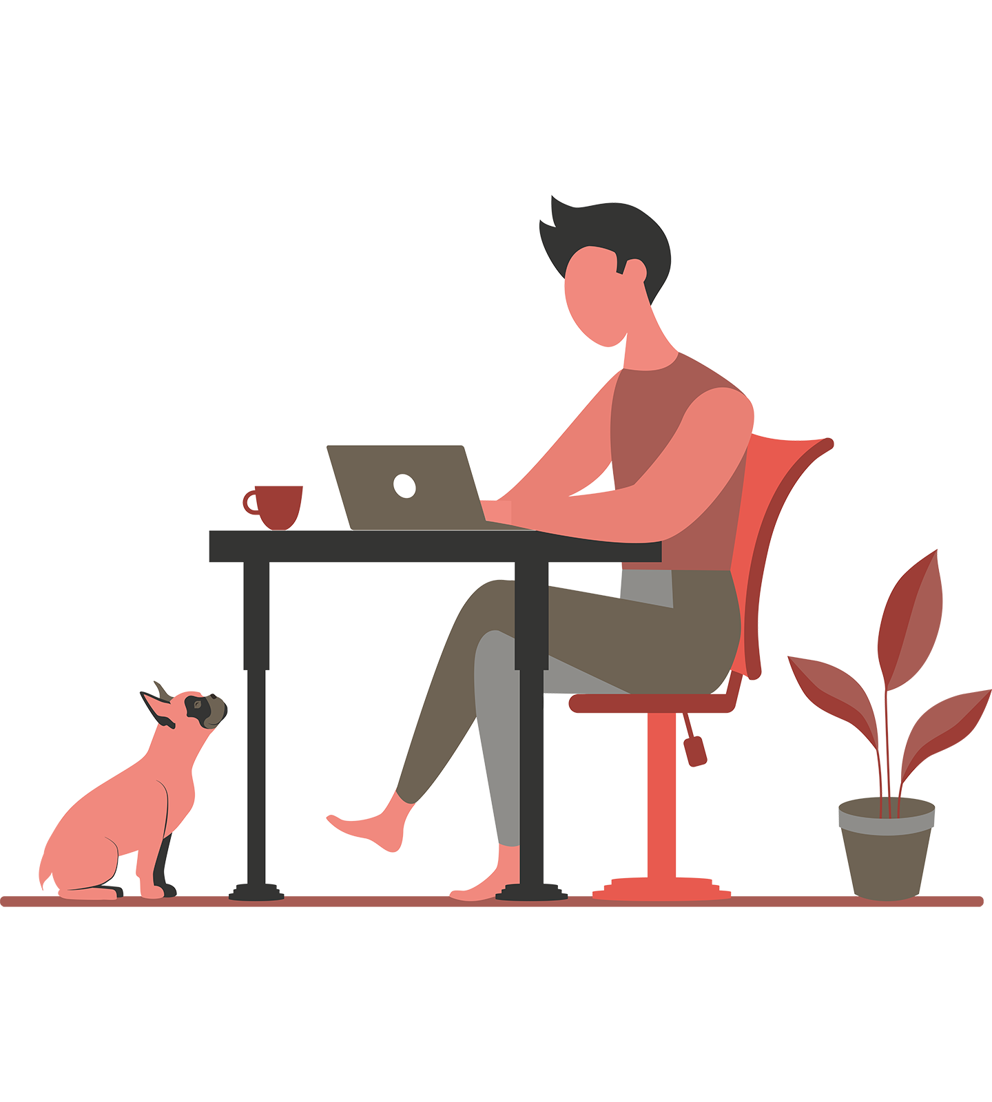 Man working at home with dog Man working from home with dog